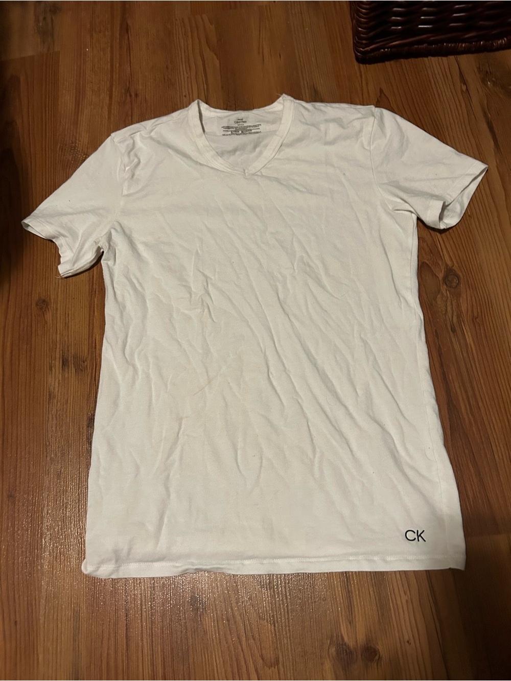 Calvin Klein White V-Neck Short Sleeve Tee with CK Logo